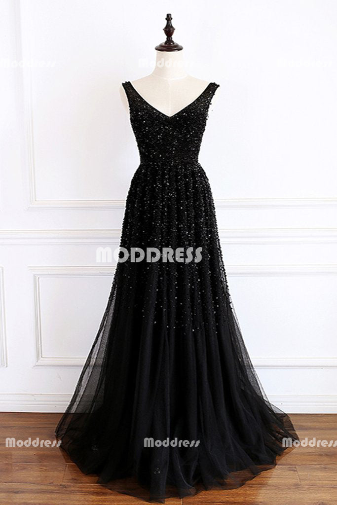 Stunning Beads Long Prom Dresses Black ...